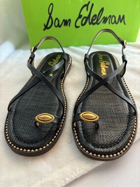 Sam Edelman Tenly Leather Strappy Sandal, Mismatched Pair, Black Size 9 & 9.5